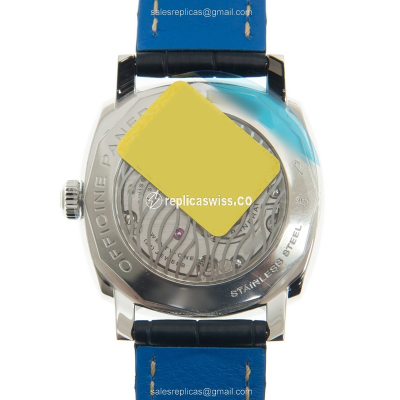 Panerai PAM01144 RADIOMIR Replica - Manual - Steel Case - Blue Dial - Leather Strap - Blue Buckle - View 3