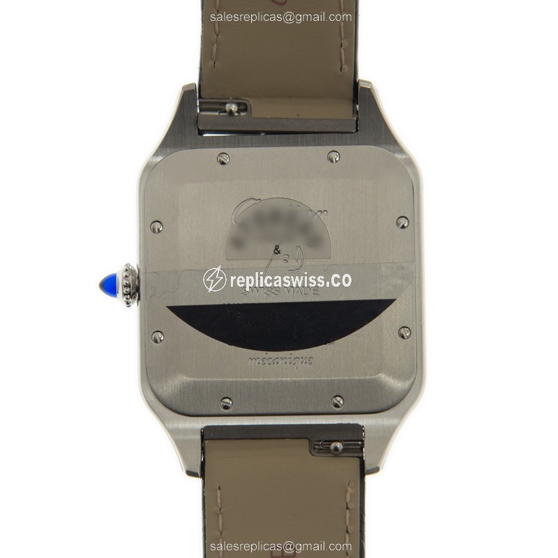 Cartier Santos Replica - Manual Wind - 18kt Rose Gold - Silver Dial - Black Alligator Strap - Buckle Clasp - View 3