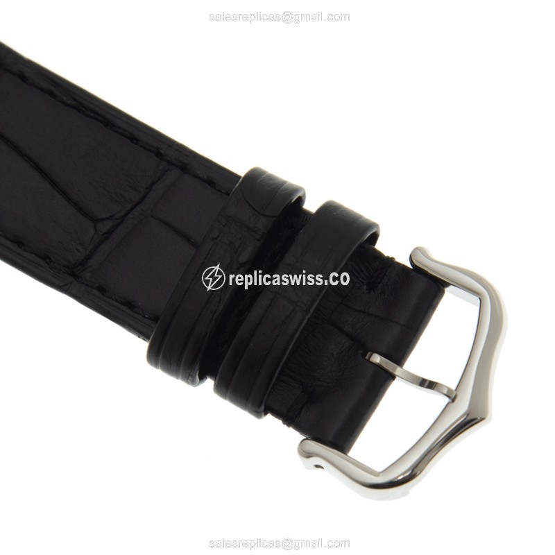Cartier Santos Replica - Manual Wind - 18kt Rose Gold - Silver Dial - Black Alligator Strap - Buckle Clasp - View 4