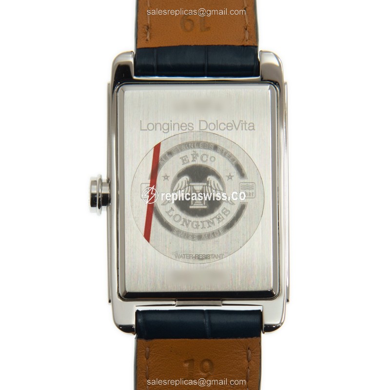 Longines Dolce Vita Replica - Automatic - Silver - Steel Case - Blue Leather Strap - View 3