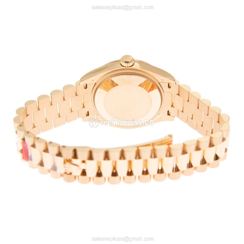 Rolex Datejust Replica - Automatic - 18kt Yellow Gold - Green Dial, Gold Clasp & Strap - View 4