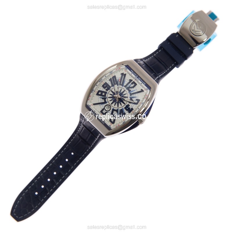 Franck Muller V 45 SC DT YACHTING AC.BL - Automatic - Steel Case, White Dial, Blue Leather Strap - View 2