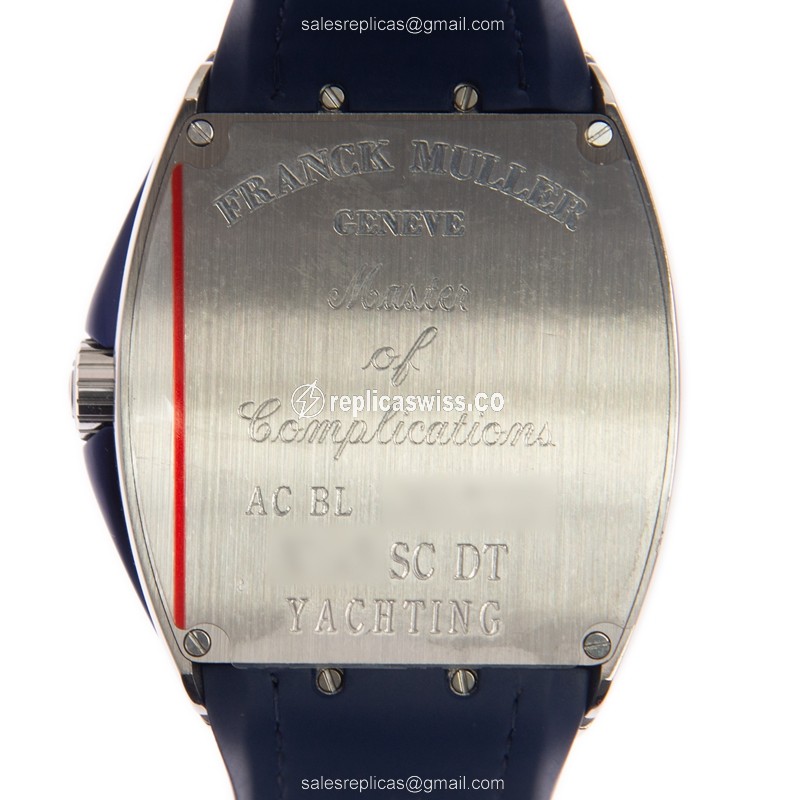 Franck Muller V 45 SC DT YACHTING AC.BL - Automatic - Steel Case, White Dial, Blue Leather Strap - View 3