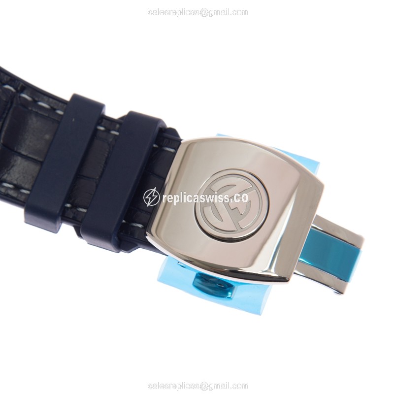 Franck Muller V 45 SC DT YACHTING AC.BL - Automatic - Steel Case, White Dial, Blue Leather Strap - View 4