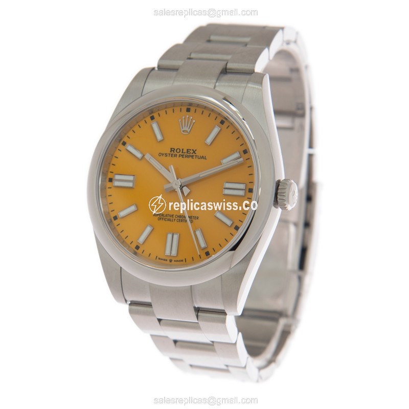 Rolex OYSTER PERPETUAL Replica - Automatic - Yellow Dial on Silver Steel Strap - View 3