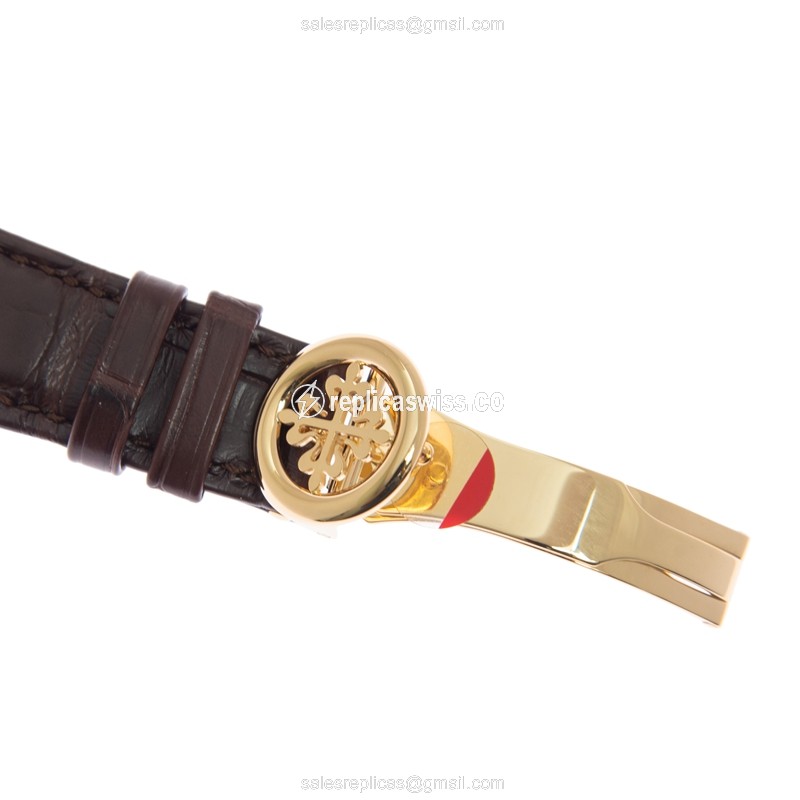 Patek Philippe 5270J-001 Replica - Manual Wind - 18kt Yellow Gold - White Dial - Alligator Brown Strap - View 3