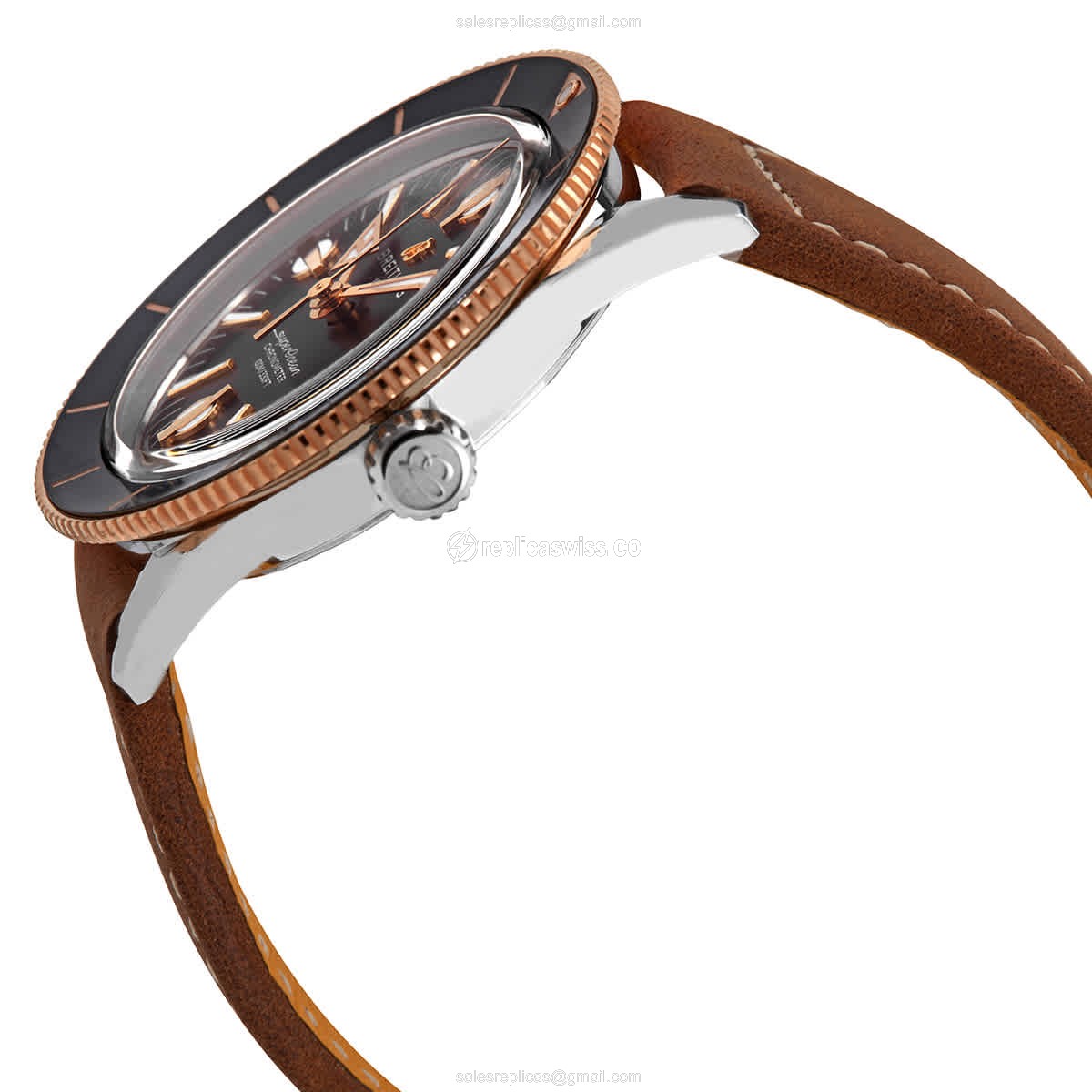 Breitling U10370121B1X2 Replica - Automatic - 18kt Rose Gold & Steel - Black Dial - Brown Cowhide Strap - View 2