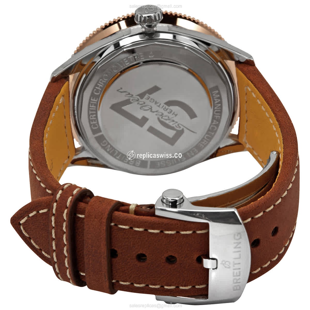 Breitling U10370121B1X2 Replica - Automatic - 18kt Rose Gold & Steel - Black Dial - Brown Cowhide Strap - View 3