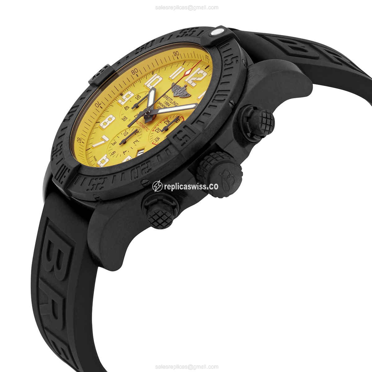 Breitling AVENGER HURRICANE Replica - Automatic Carbon Fiber Case - Yellow Dial - Black Rubber Strap - View 2