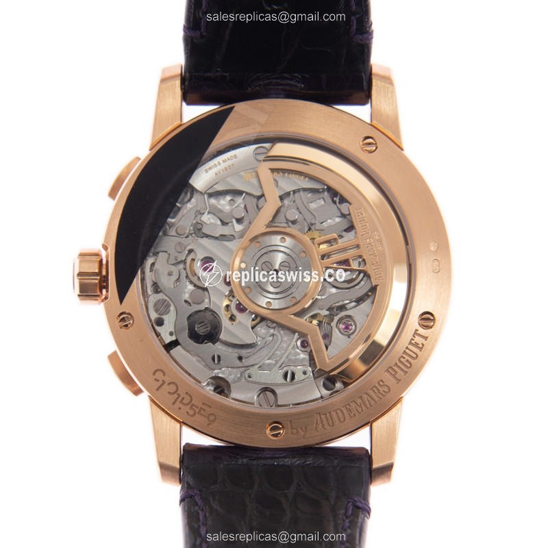 Audemars Piguet 11.59 Replica - Automatic 18kt Rose Gold - Purple Dial, Alligator Strap - Buckle Clasp - View 3