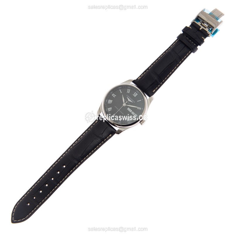 Longines L2.910.4.51.7 Replica - Automatic - Steel Case - Black Dial, Alligator Strap - View 2