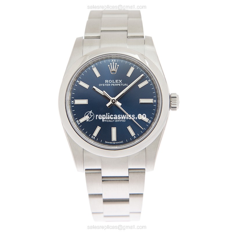 Rolex OYSTER PERPETUAL Replica - Automatic - Steel Case, Blue Dial on Silver Steel Strap - View 2