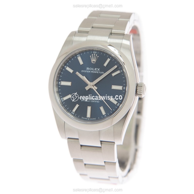 Rolex OYSTER PERPETUAL Replica - Automatic - Steel Case, Blue Dial on Silver Steel Strap - View 3