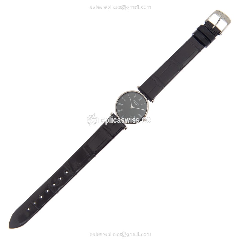 Rolex L4.209.4.51.2 Replica - Quartz - Steel Case - Black Dial, Alligator Strap - View 2