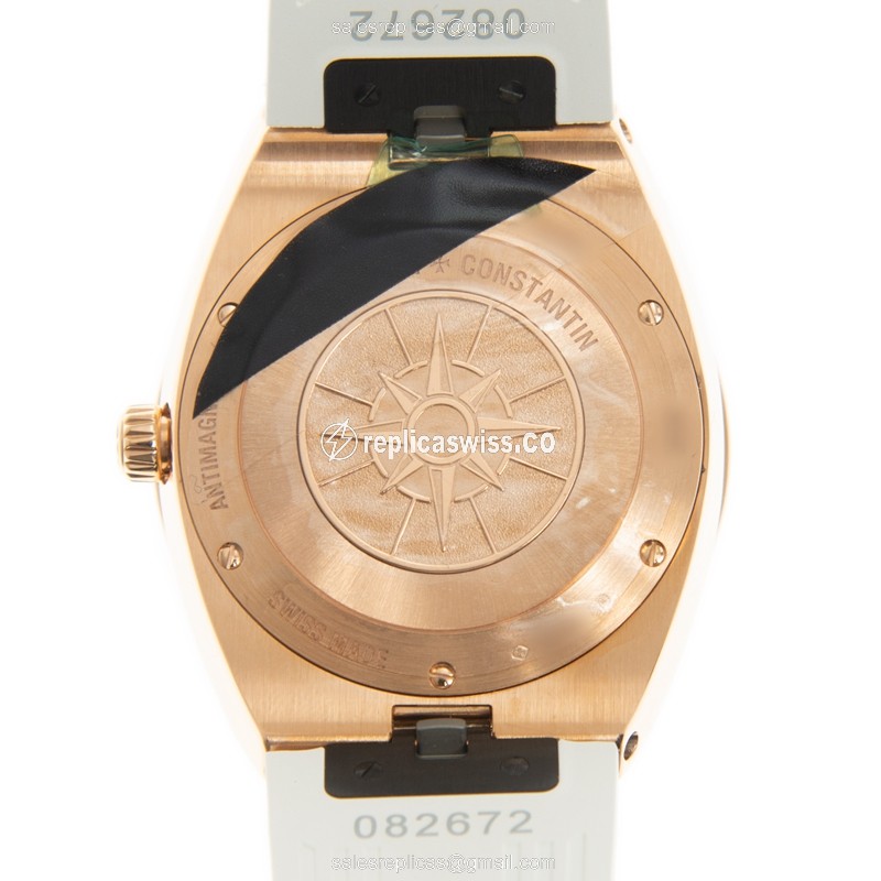 Vacheron Constantin Replica Overseas - Quartz - 18kt Rose Gold - Diamonds - Silver Dial - Leather Strap - White Buckle - View 3