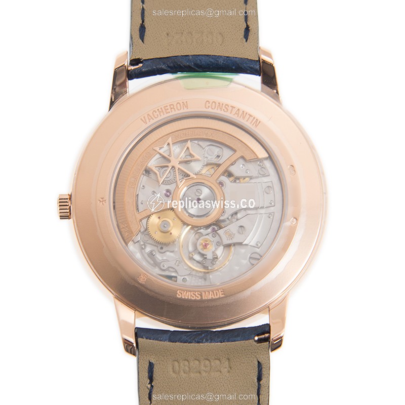 Vacheron Constantin 85180/000R-B515 PATRIMONY TRADITIONELLE - Automatic - 18kt Rose Gold - Blue Dial - Alligator Blue Strap - View 3