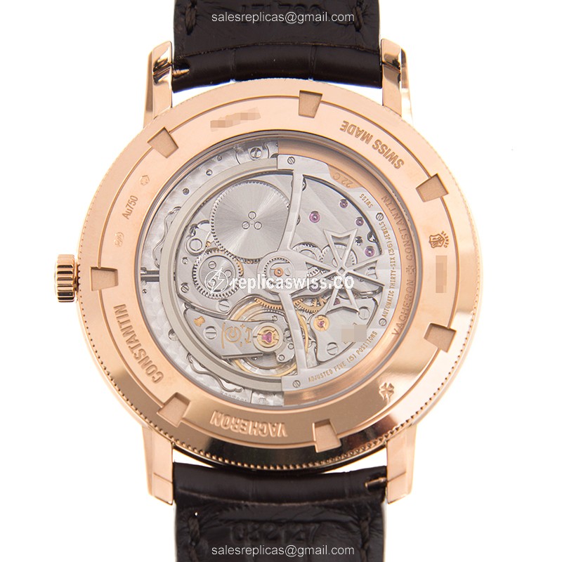Vacheron Constantin 43075/000R-9737 PATRIMONY TRAD. - Auto 18kt Rose Gold - Silver Dial - Brown Alligator Buckle - View 3