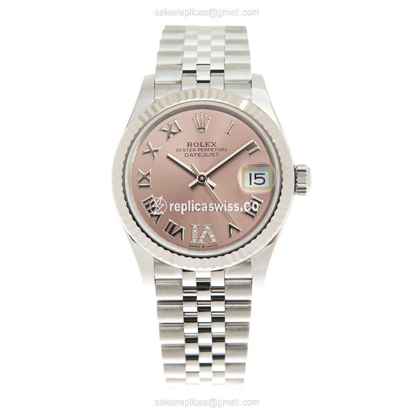 Rolex DATEJUST Replica - Automatic, White Gold & Steel Case - Pink Dial on Silver Steel Strap - View 2