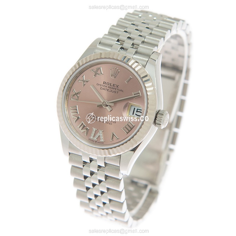 Rolex DATEJUST Replica - Automatic, White Gold & Steel Case - Pink Dial on Silver Steel Strap - View 3