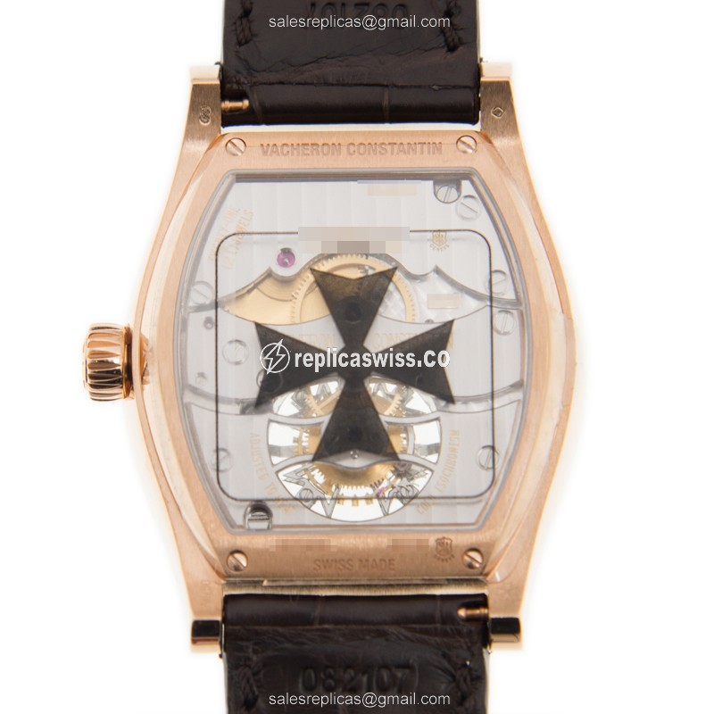 Vacheron Constantin Replica - 30130/000R-9754 - Manual Wind - 18kt Rose Gold Case - White Dial - Brown Alligator Strap - View 3