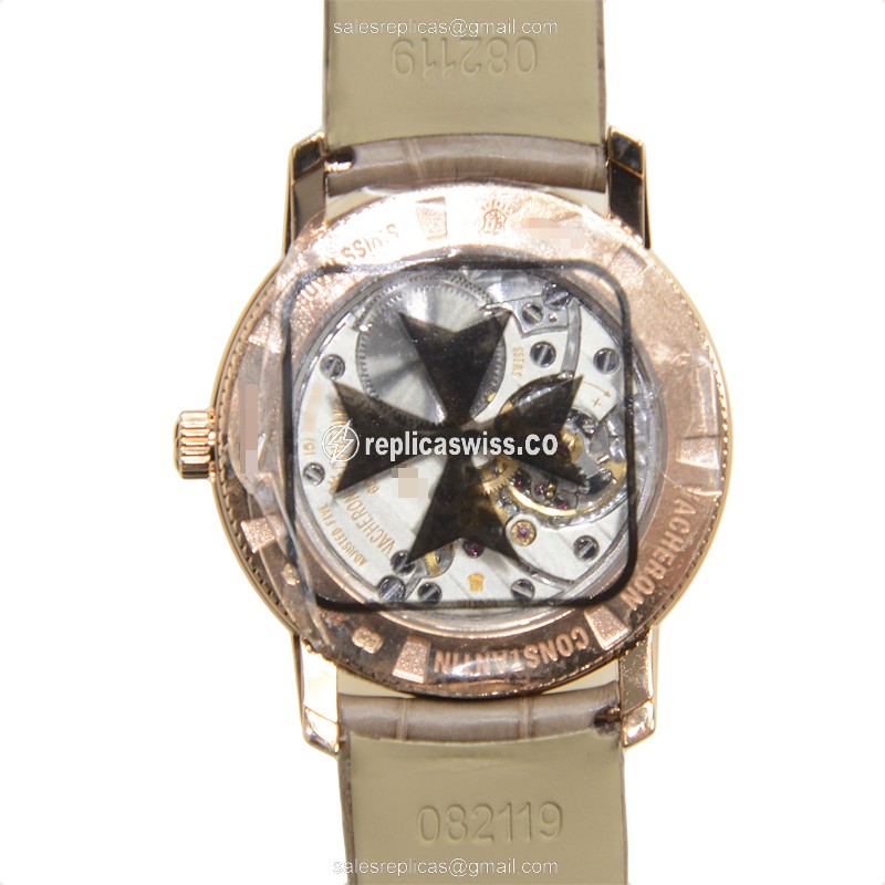 Vacheron Constantin 81558/000R-9600 PATRIMONY TRAD. Manual Wind 18kt Rose Gold Diamonds - White Dial, Brown Alligator Buckle - View 3