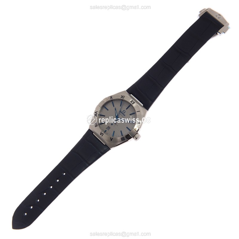 Omega Constellation Replica - Automatic | Steel | Gray Dial | Clasp | Blue Alligator - View 2