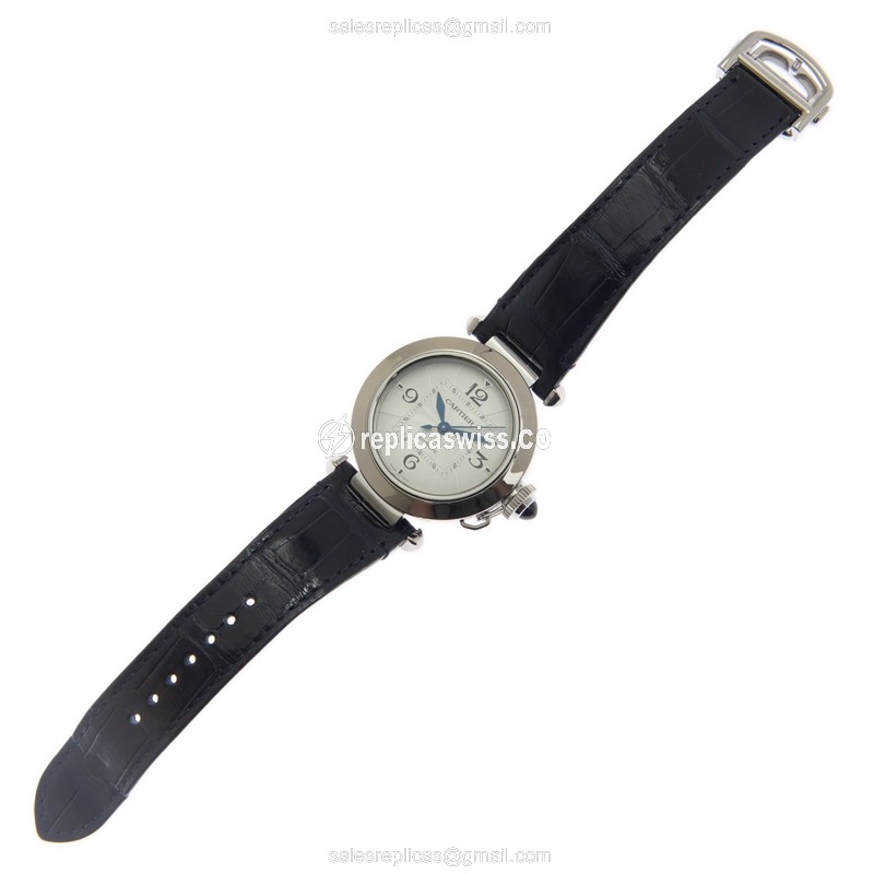 Cartier Pasha De Cartier Replica - Automatic - Silver Dial - Steel Case - Black Alligator Strap - View 2