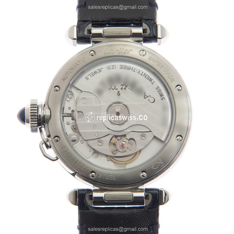 Cartier Pasha De Cartier Replica - Automatic - Silver Dial - Steel Case - Black Alligator Strap - View 3