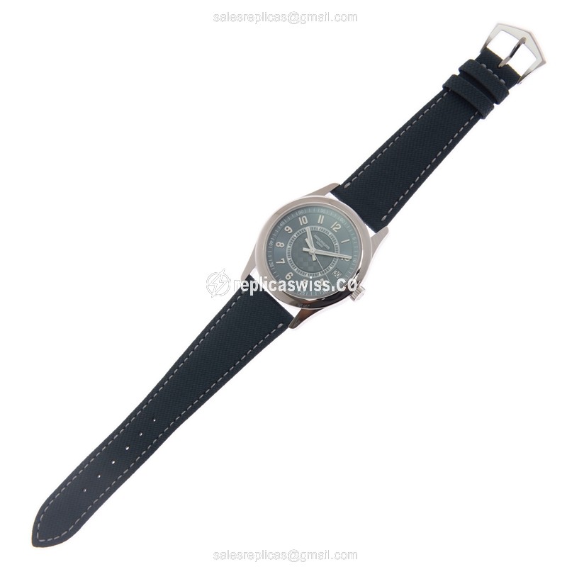 Patek Philippe Calatrava Automatic - Steel - Blue Dial - Blue Cowhide Strap - View 2