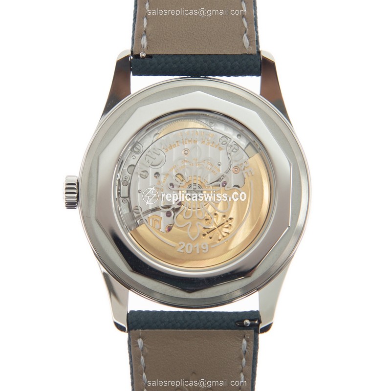 Patek Philippe Calatrava Automatic - Steel - Blue Dial - Blue Cowhide Strap - View 3