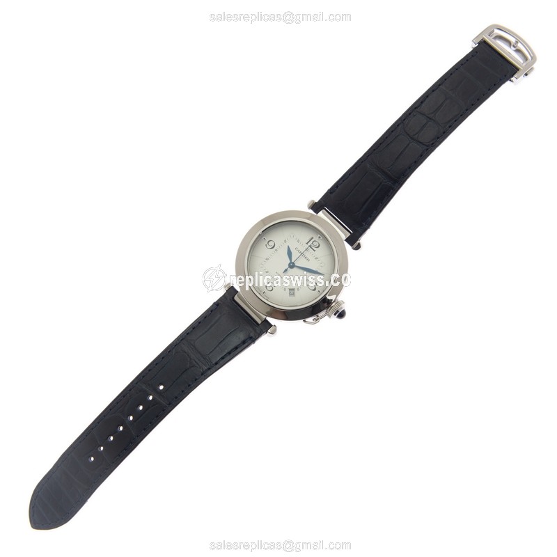 Cartier Pasha De Cartier Replica - Automatic - Silver Dial - Blue Alligator Strap - View 2