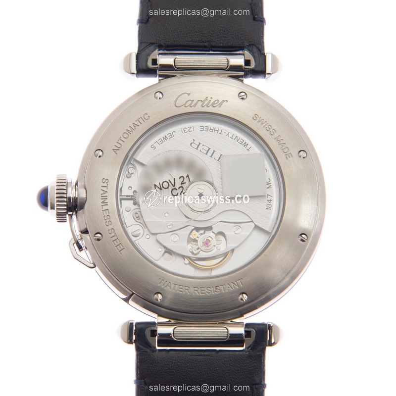 Cartier Pasha De Cartier Replica - Automatic - Silver Dial - Blue Alligator Strap - View 3