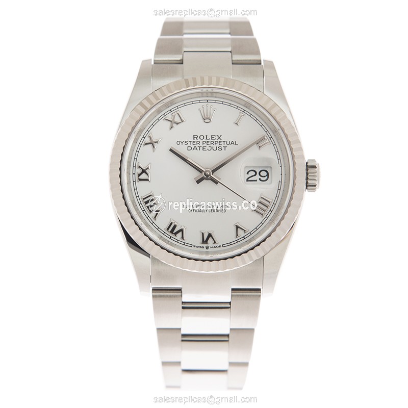 Rolex DATEJUST 126234-0026 Replica - Automatic - 18kt White Gold & Steel - White Dial - Silver Steel Strap - View 2