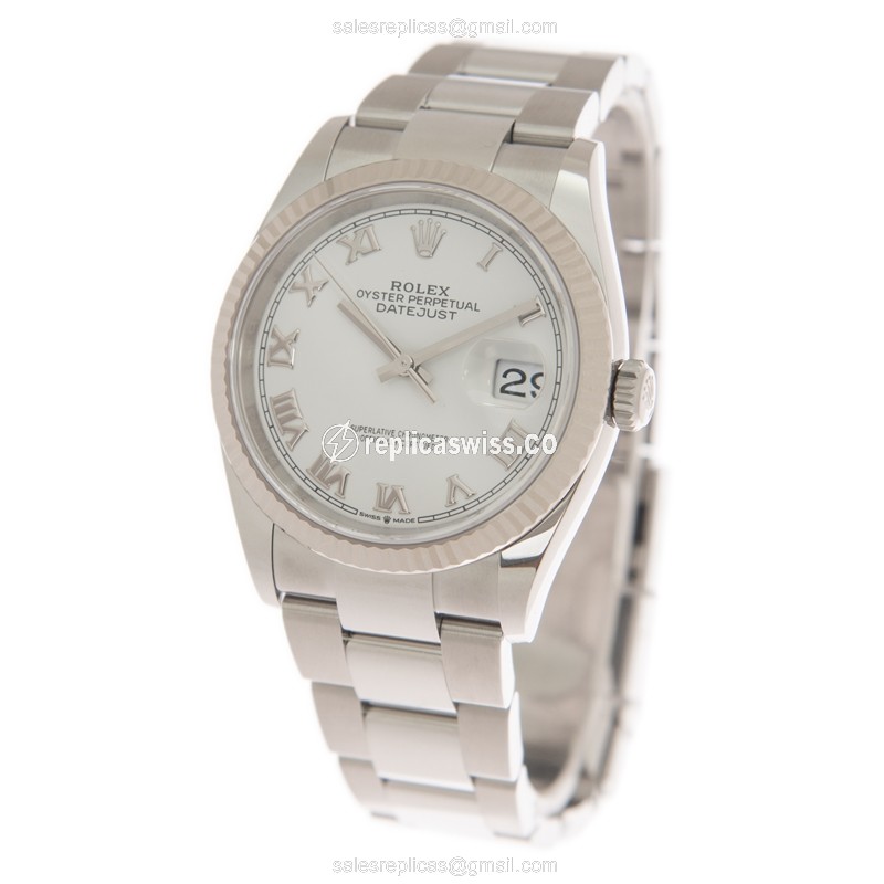 Rolex DATEJUST 126234-0026 Replica - Automatic - 18kt White Gold & Steel - White Dial - Silver Steel Strap - View 3