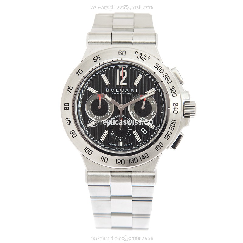 Bulgari Diagono Pro Replica - Automatic - Steel - Black Dial - Silver Strap - View 2