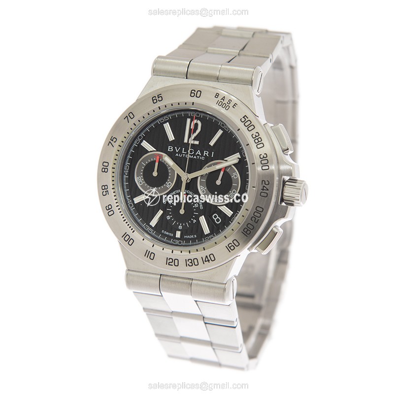 Bulgari Diagono Pro Replica - Automatic - Steel - Black Dial - Silver Strap - View 3