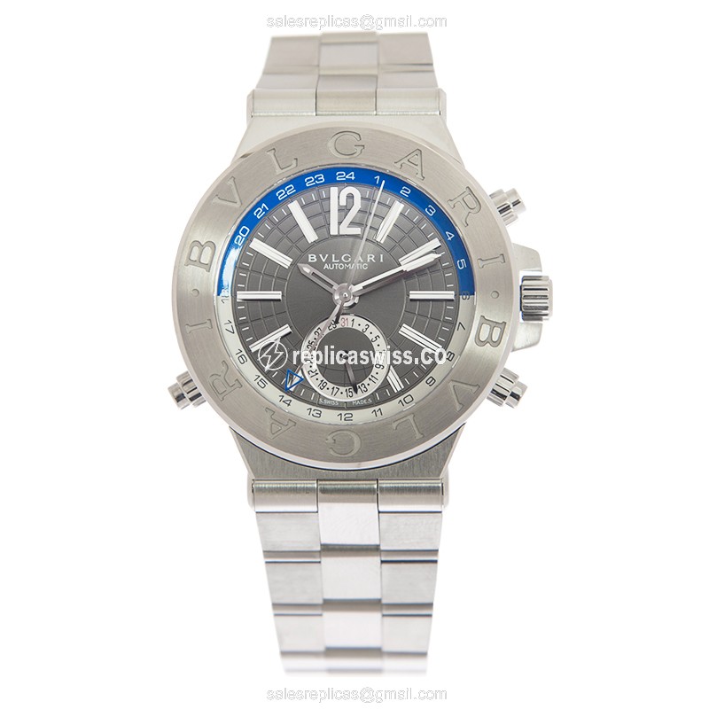 Bulgari Diagono Replica - Automatic - Steel Case - Gray Dial - Silver Steel Strap - View 2