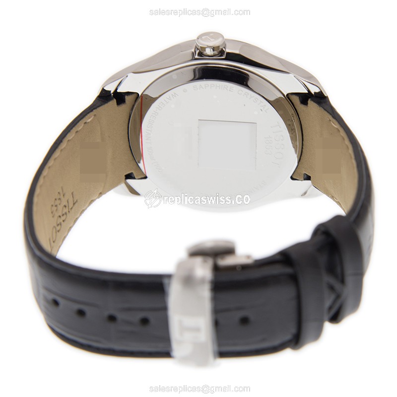 Rolex T-CLASSIC Replica - Quartz - Stainless Steel Case - Black Dial - Leather Strap - View 4