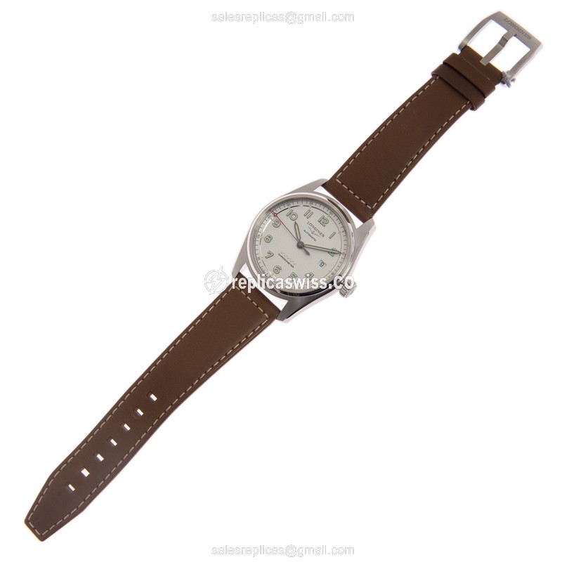 Longines L3.810.4.73.2 Spirit - Automatic - Steel Case - White Dial, Brown Leather Strap - View 2