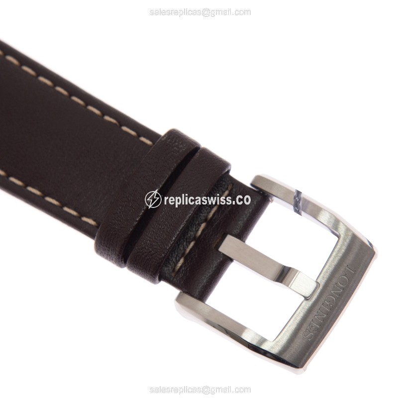Longines Spirit Replica - Automatic - Steel Case - Black Dial - Brown Leather Strap - Buckle Clasp - View 4