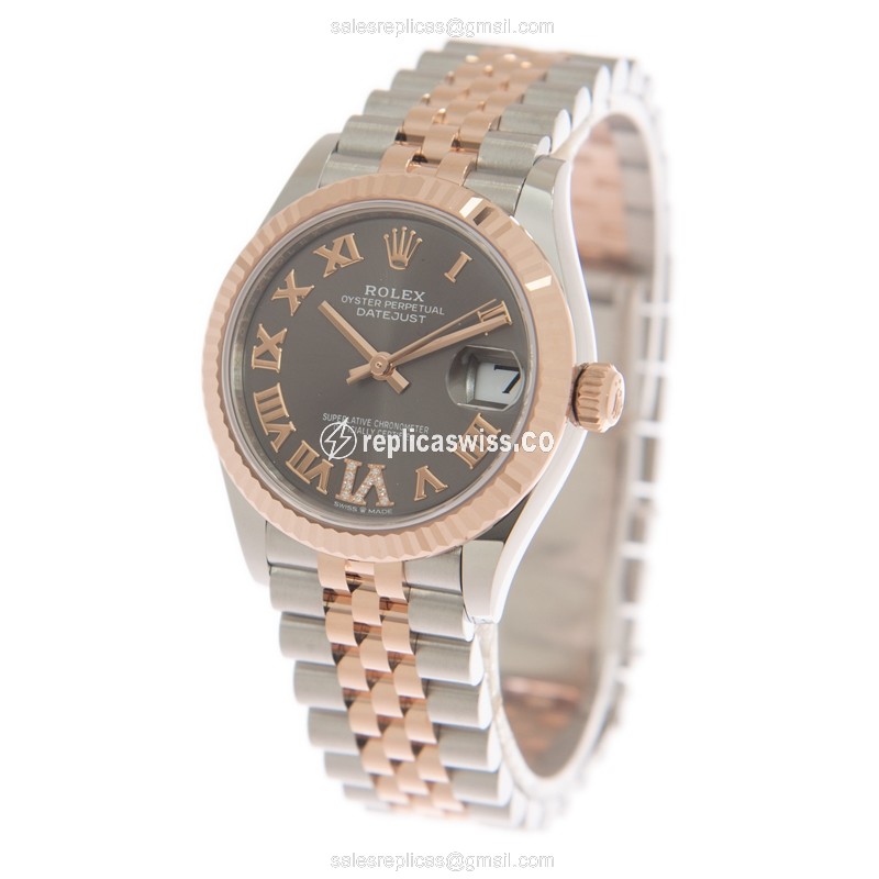 Rolex DATEJUST Replica - Automatic - Rose Gold & Steel - Gray Dial - View 3