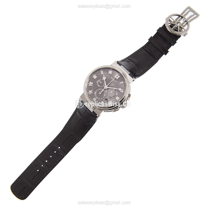 Breguet 5527TI/G2/9WV Replica - Automatic - Steel - Gray Dial - Brown Alligator Strap - View 2