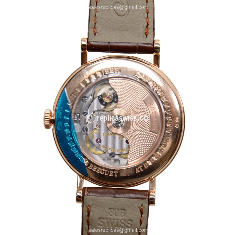 Breguet 8788BR/29/986/DD00 Replica - Automatic - 18kt Rose Gold Case - Diamond Dial - Brown Alligator Strap - View 4