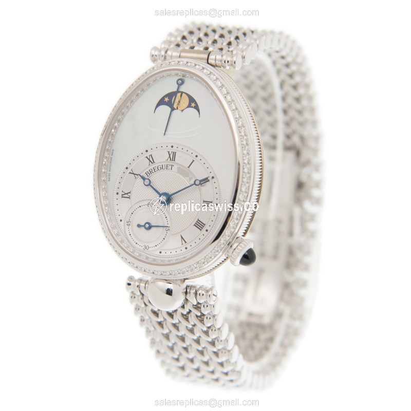 Breguet Reine De Naples Replica - Automatic - 18kt White Gold - Diamond Dial - Silver Clasp - View 3
