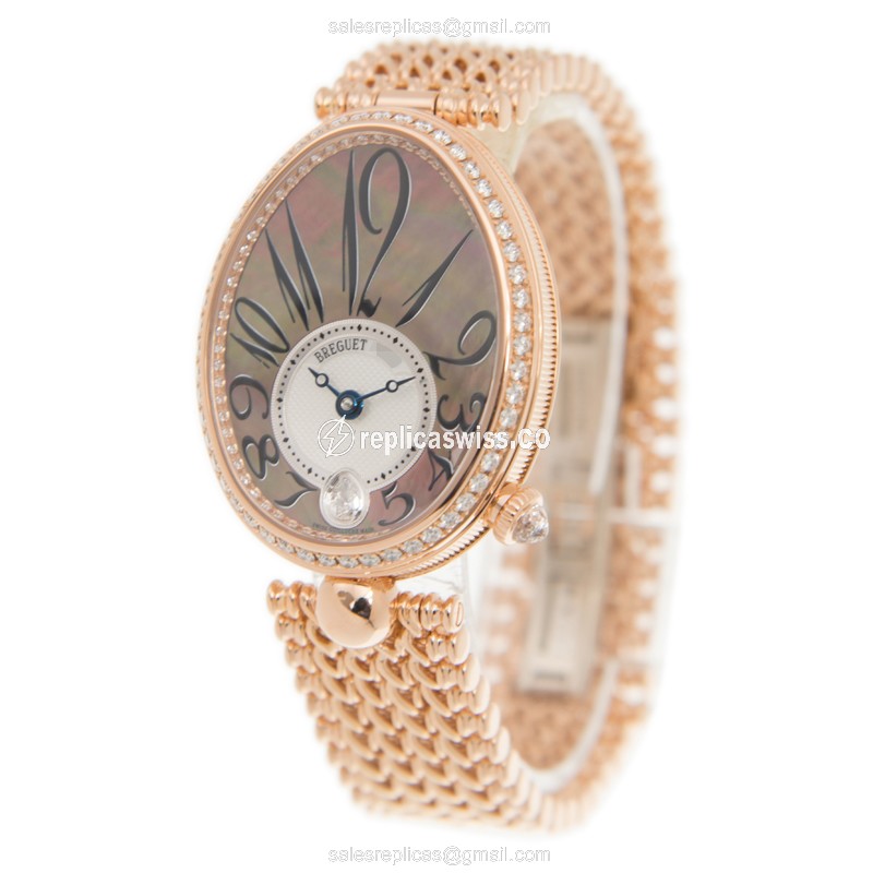 Breguet REINE DE NAPLES Replica - Automatic - 18kt Rose Gold - Diamond Dial - Black - Gold Strap - View 3