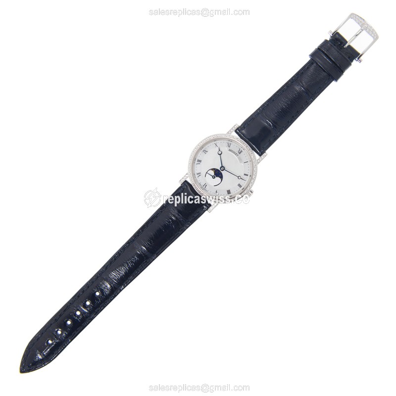 Breguet 9088BB/52/964/DD0D Replica - Automatic - 18kt White Gold - Diamond Set - Silver Dial - Blue Alligator Strap - View 2
