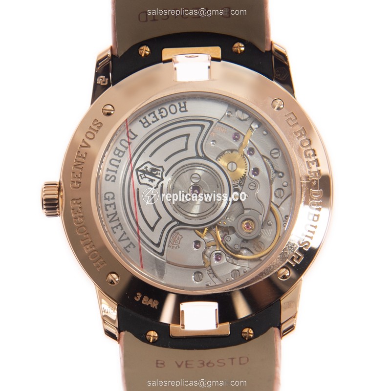 Roger Dubuis RDDBVE0033 Replica - Automatic - 18kt Rose Gold - White Dial - Pink Leather Strap - View 3