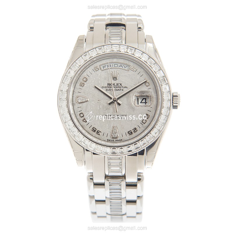 Rolex 18956METE_DAIO DAY-DATE Replica - Automatic - Platinum Case - Silver Dial - Silver Band - View 2
