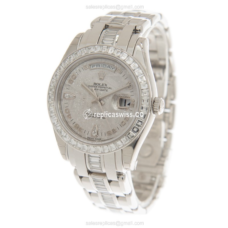 Rolex 18956METE_DAIO DAY-DATE Replica - Automatic - Platinum Case - Silver Dial - Silver Band - View 3