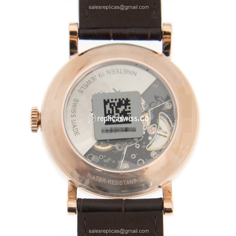 Rolex T-CLASSIC Automatic Replica - Gold PVD - White Dial - Brown Leather Strap - View 3